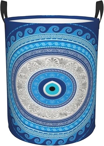 Blue Mandala Evil Eye Greek Amulet Against Evillaundry Basket Hamper Bag Dirty Clothes Storage Bin Waterproof Collapsible Hamper For Office Bedroom