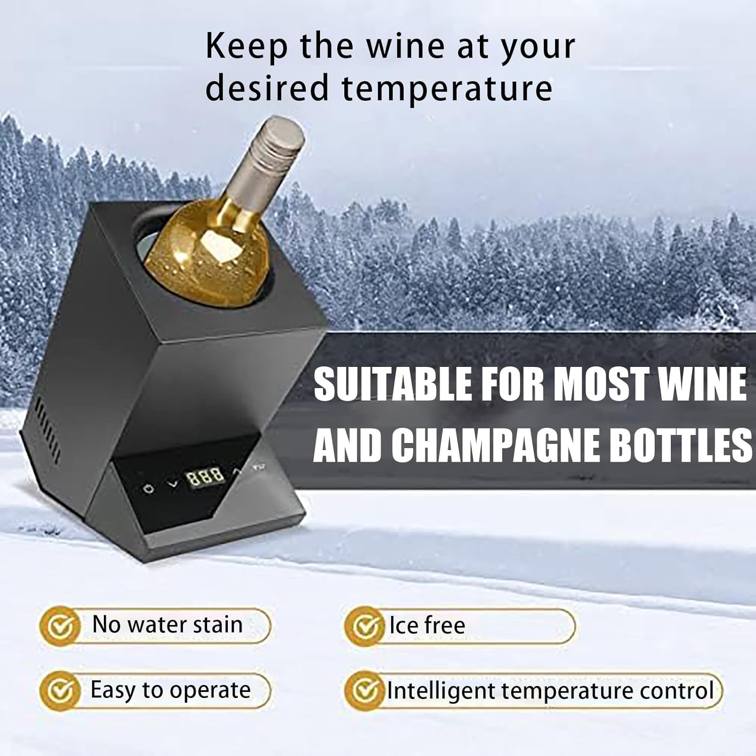 Wine Chiller, Electric Temperature-Controlled Bucket for Red/White Wine Champagne Fast-Cooling Cabinet Kitchen Bar, No Ice Required Stainless Steel,Black