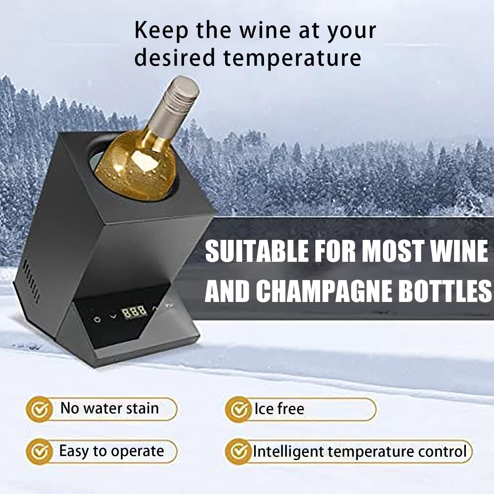 Refrigeratore di Vino Elettrico,Refrigeratore Portatile di Bottiglie di Vino per Lo Champagne,Refrigeratore di Vino Senza Ghiaccio,Regali per Gli Amanti del Vino,Temperatura Regolabile,Black