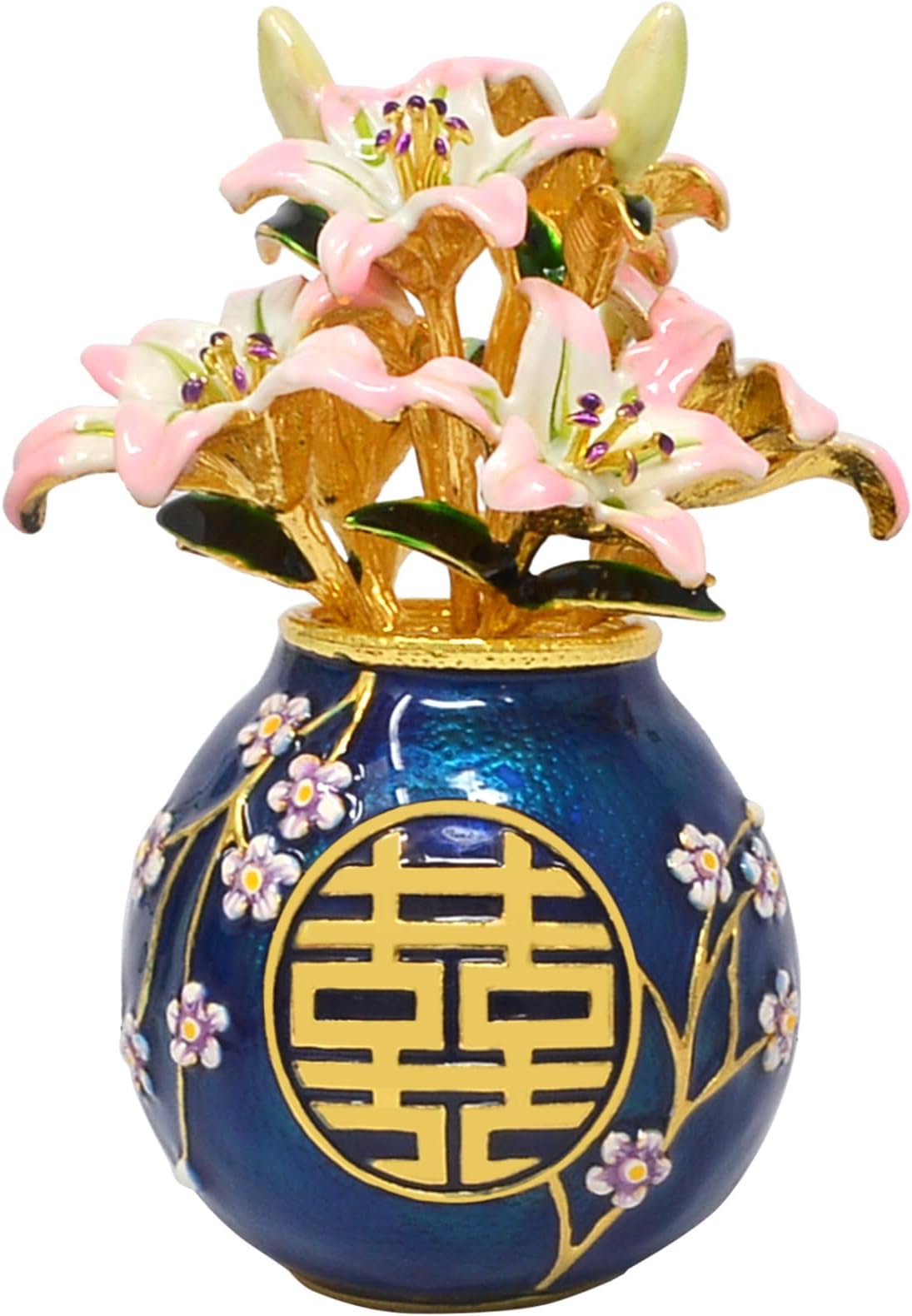 Fengshuibringluck Feng Shui Double Happiness Pak Hup Vase with Lilies Enduring Love Marriage and Family Happiness Furniture Decoration Statue