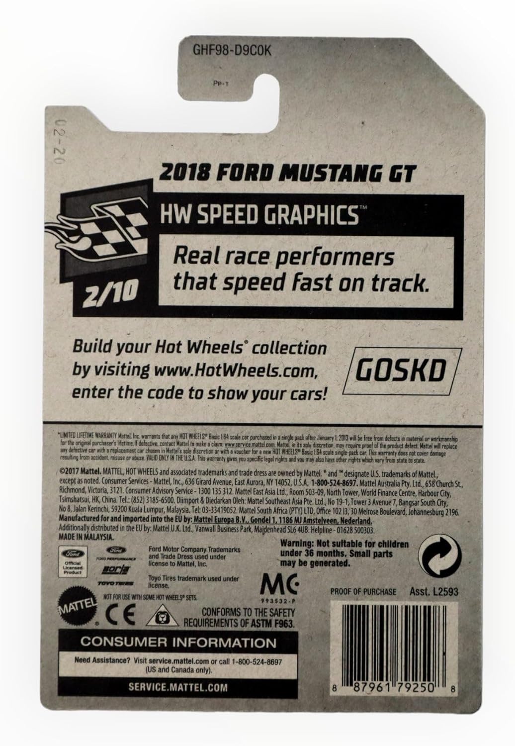 Hot Wheels 2020 Hw Speed Graphics 2018 Ford Mustang GT, Black 92/250