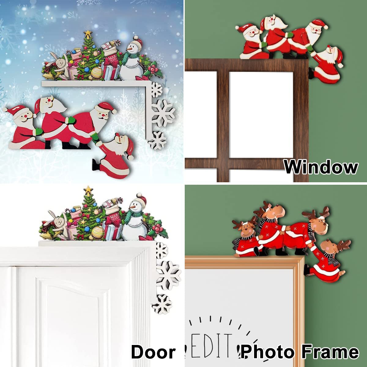 Décoration Cadre Porte Noël - Figurine Nain Bois, Autocollants Ronds Inclus, Pour Porte/fenêtre/mur, Ambiance Festive - 8