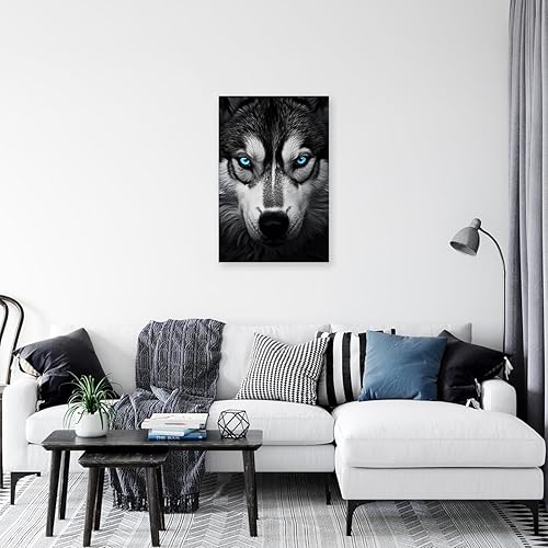 Miniatura 10 de Cuadros de tigre, lienzo decorativo para pared, lienzo de animales en blanco y negro, arte de pared, pintura de tigre, ojos azules, marco decorativo