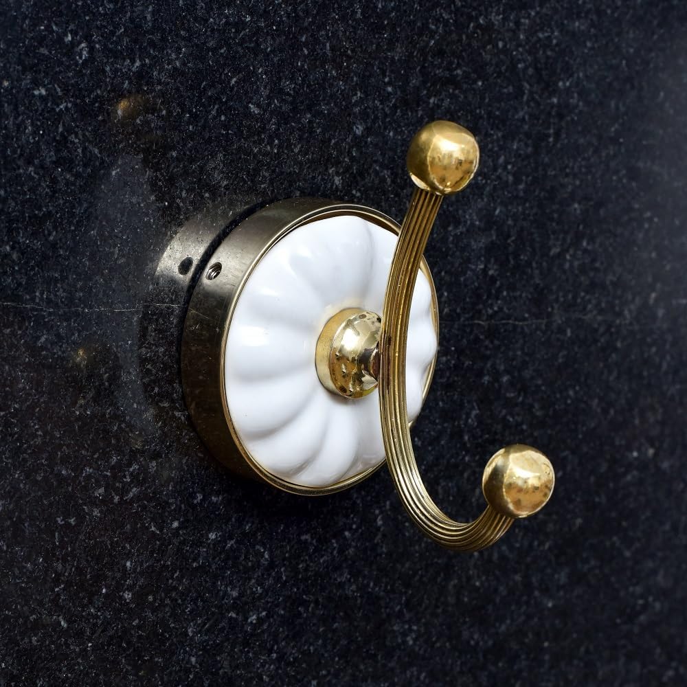 Indian Shelf Wall Hooks- Decorative Wall Hooks- Hooks for Hanging Coats- Gold Hooks- Boho Brass Wall Hooks- Shabby Chic- Ceramic Key Hooks Holder- White Coat Rack Wall Mount- Gold Wall Hooks