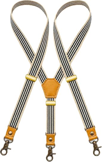 MENDENG Adjustable Suspenders for Men Bronze Metal Clips Braces with Leather