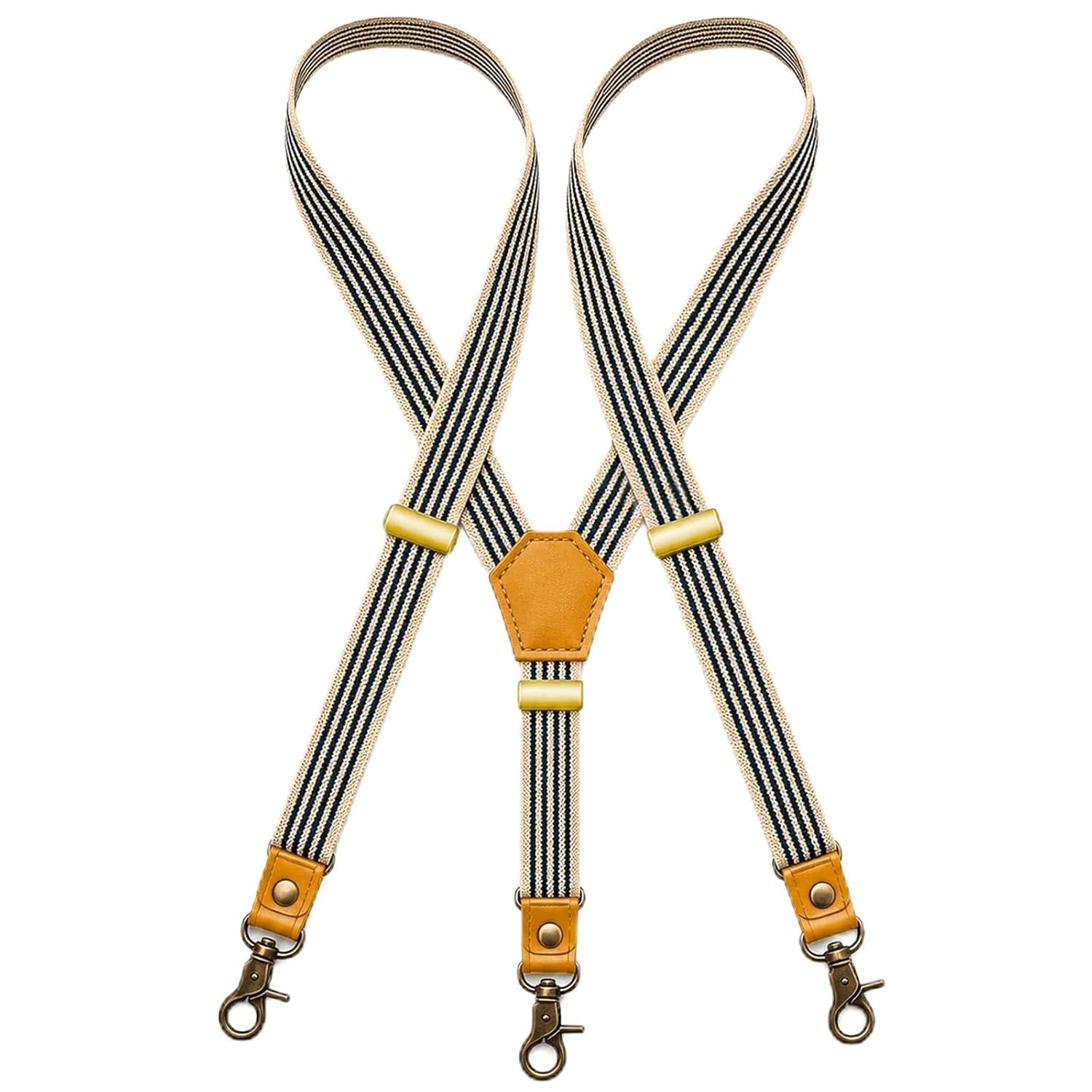 Adjustable Suspenders for Men Bronze Metal Clips Braces with Leather
