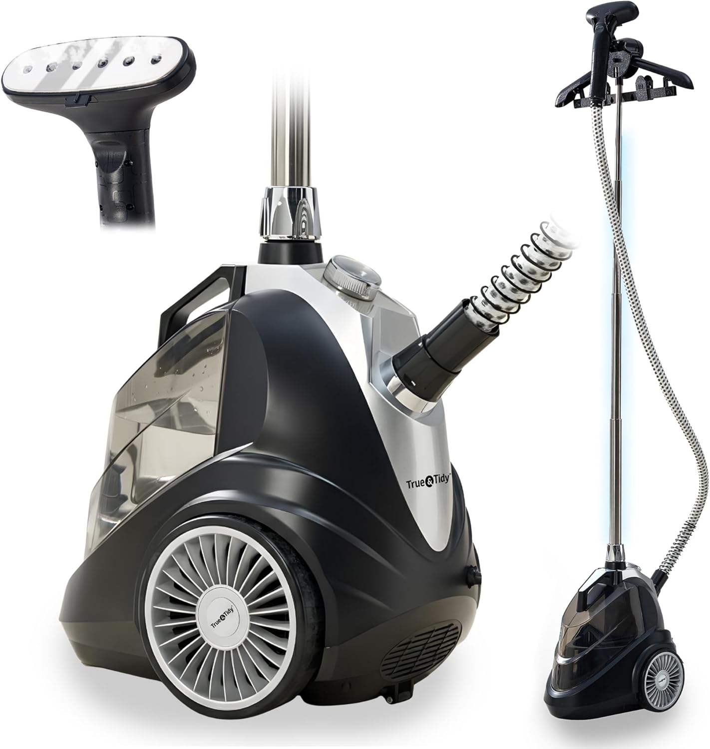 True & Tidy Luxury Upright Commercial Garment Steamer, Smart Auto Shut-Off Technology, 10 Steam Settings w/Wheels, 1800W Powerful Standing Clothes Steamer Fast Wrinkle Removal for Home & Business Use