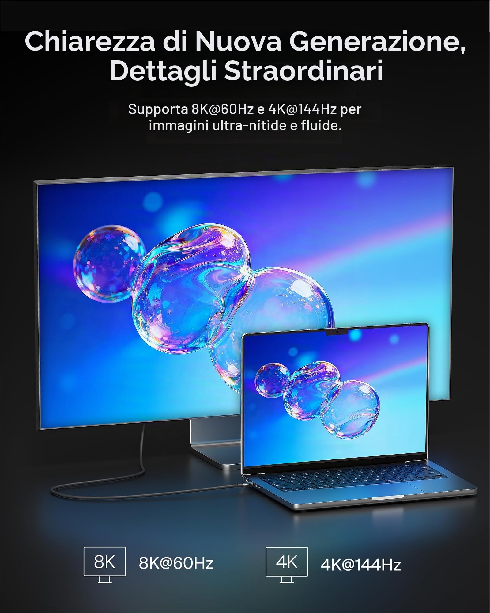 Belkin Cavo da USB-C ad HDMI 2.1 (2 m), supporta gli standard 8K a 60 Hz, 4K a 144 Hz, HDR, HBR3, DSC, HDCP 2.2, per MacBook, iPad Pro e altri dispositivi USB-C