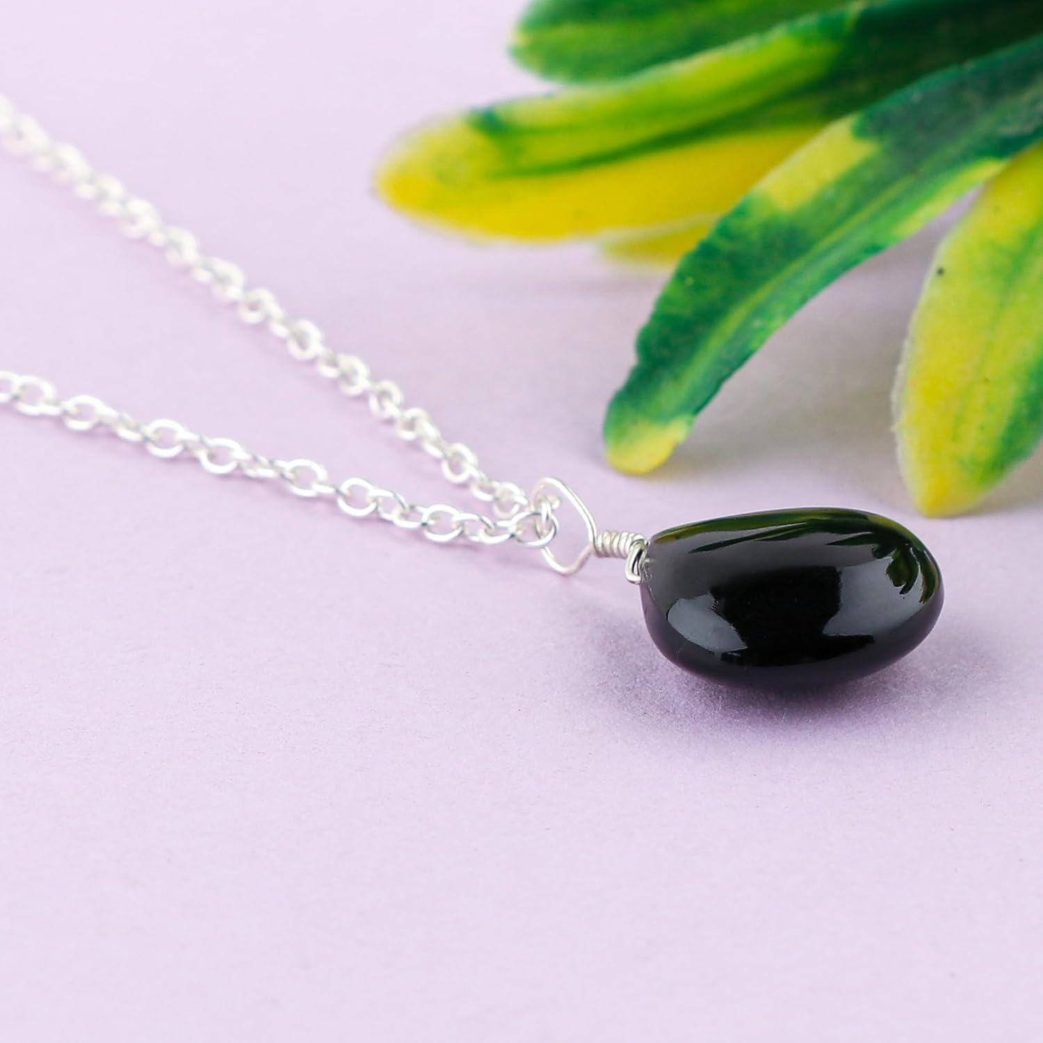 Natural Gemstones Dainty Pendant, Polished Tear-Drop Stones Necklace, Handmade Boho Hypoallergenic Jewelry for Women, Chakra Healing Crystals, Adjustable Chain-16+2inch - Image 2
