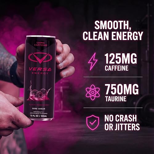 Miniatura 4 de VERSA Energy by PEScience, bebida energética sin azúcar, 125 mg de cafeína, perfectamente carbonatada, frambuesa negra, caja de 12 unidades