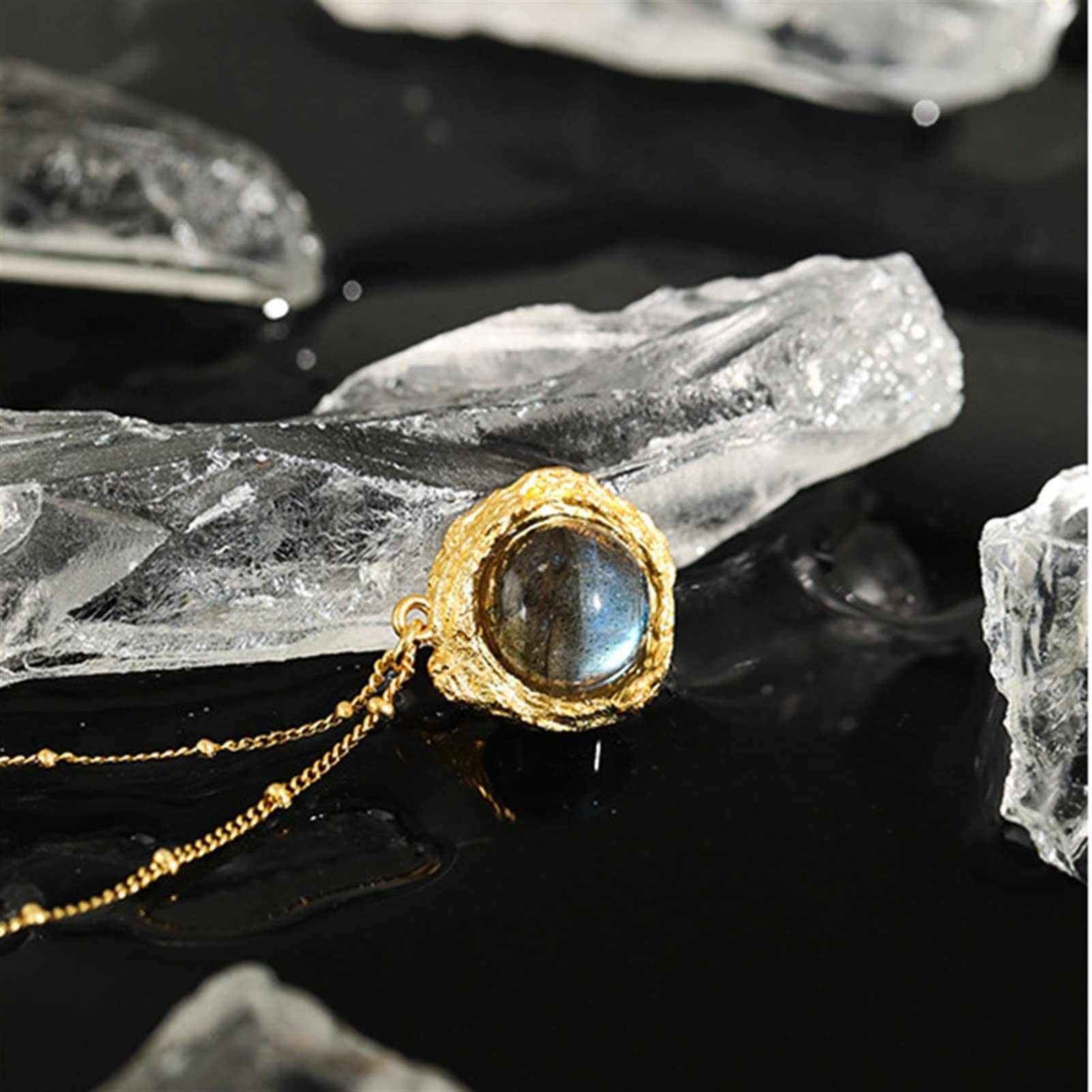 Collane Pendente in argento sterling 925 Ciondolo rotondo pendente trasparente collana lunga collana donna squisita gioielli pendente del partito Collana da donna ( Gem Color : Gold Labradorite )