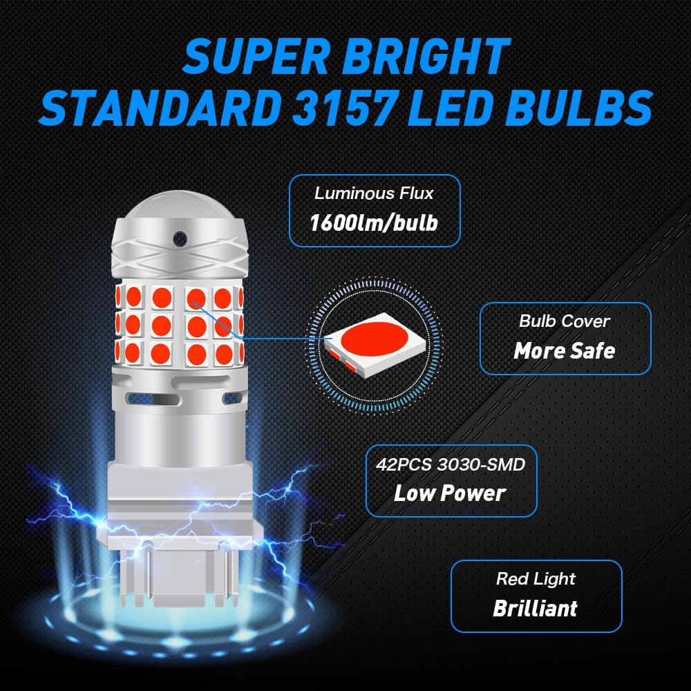 KaiDengZhe P27/7W 3157 T25 LED Bulbs，3030 42-EX Chips Canbus Error Free Super Bright Red 12-36V 3057 3156 4157 Car Replacement Bulb for Backup Reverse Parking Tail Brake DRL Turn Signal Light 2PCS