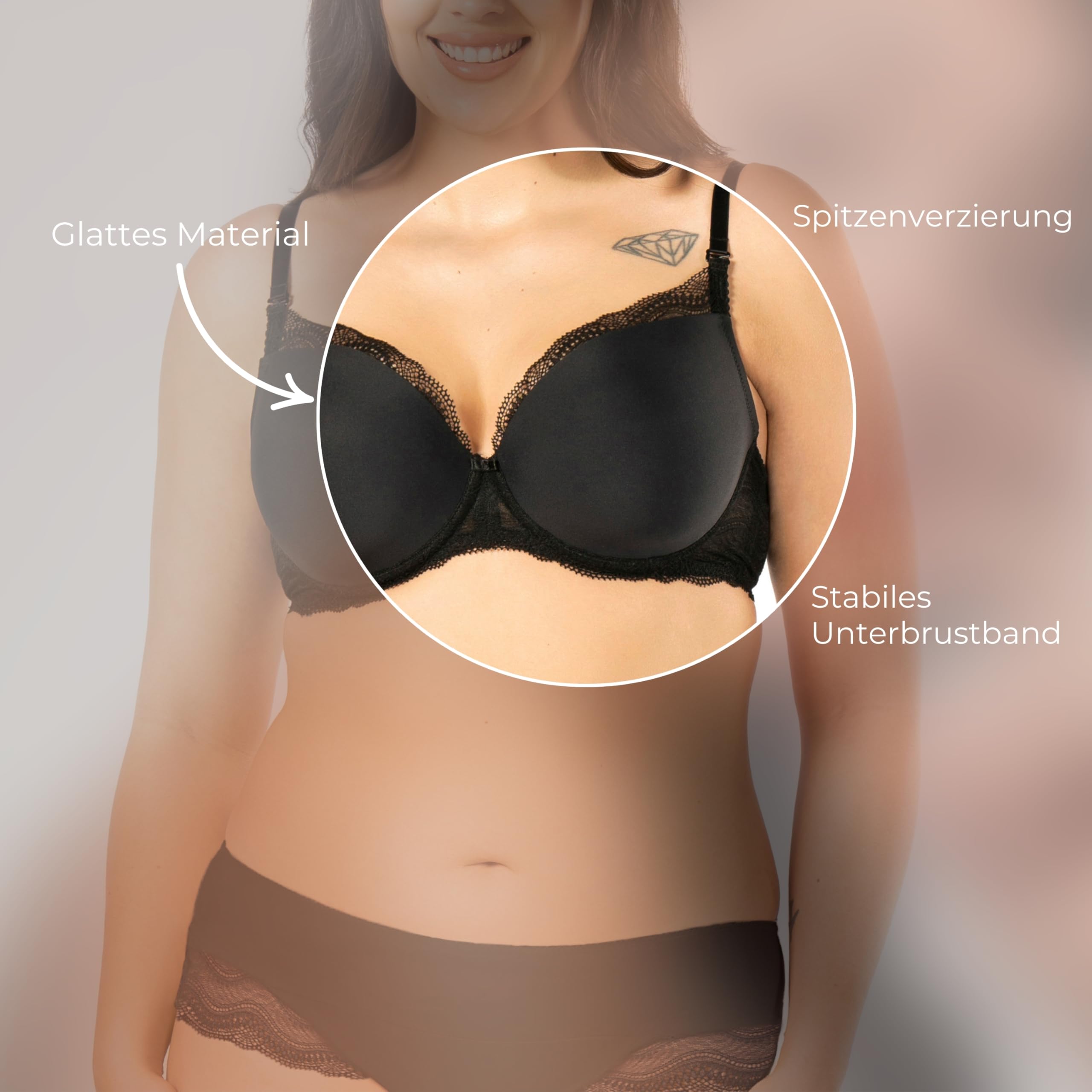 Pepite Reggiseno push-up da donna, con reggiseno liscio con ferretto in pizzo con spalline regolabili e cuscinetti push-up rimovibili, nero, Nero , 2C