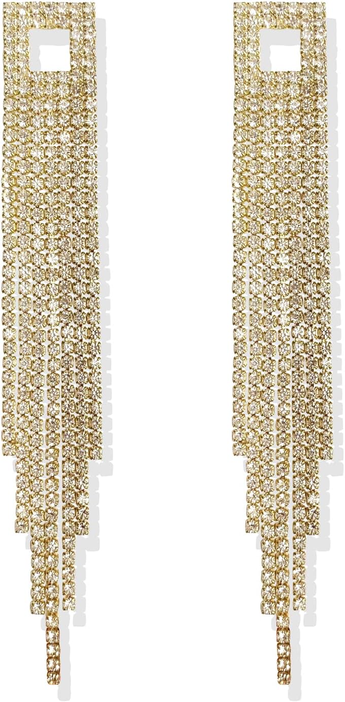 ANDPAI 14k Gold Long Tassels Chain Dangle Drop Earrings for Women Black Silver Punk Sleek Metal Chain Earrings Wedding Bridesmaid Jewelry