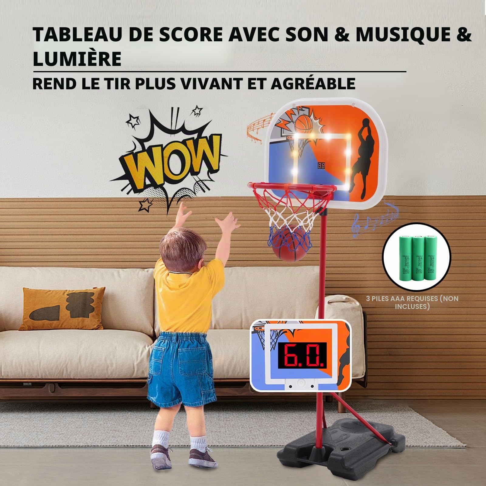 Panier de Basket pour Enfants, Support de Panier de Basket Portable, Hauteur réglable 80-180 cm, avec Tableau d'affichage, intérieur extérieur