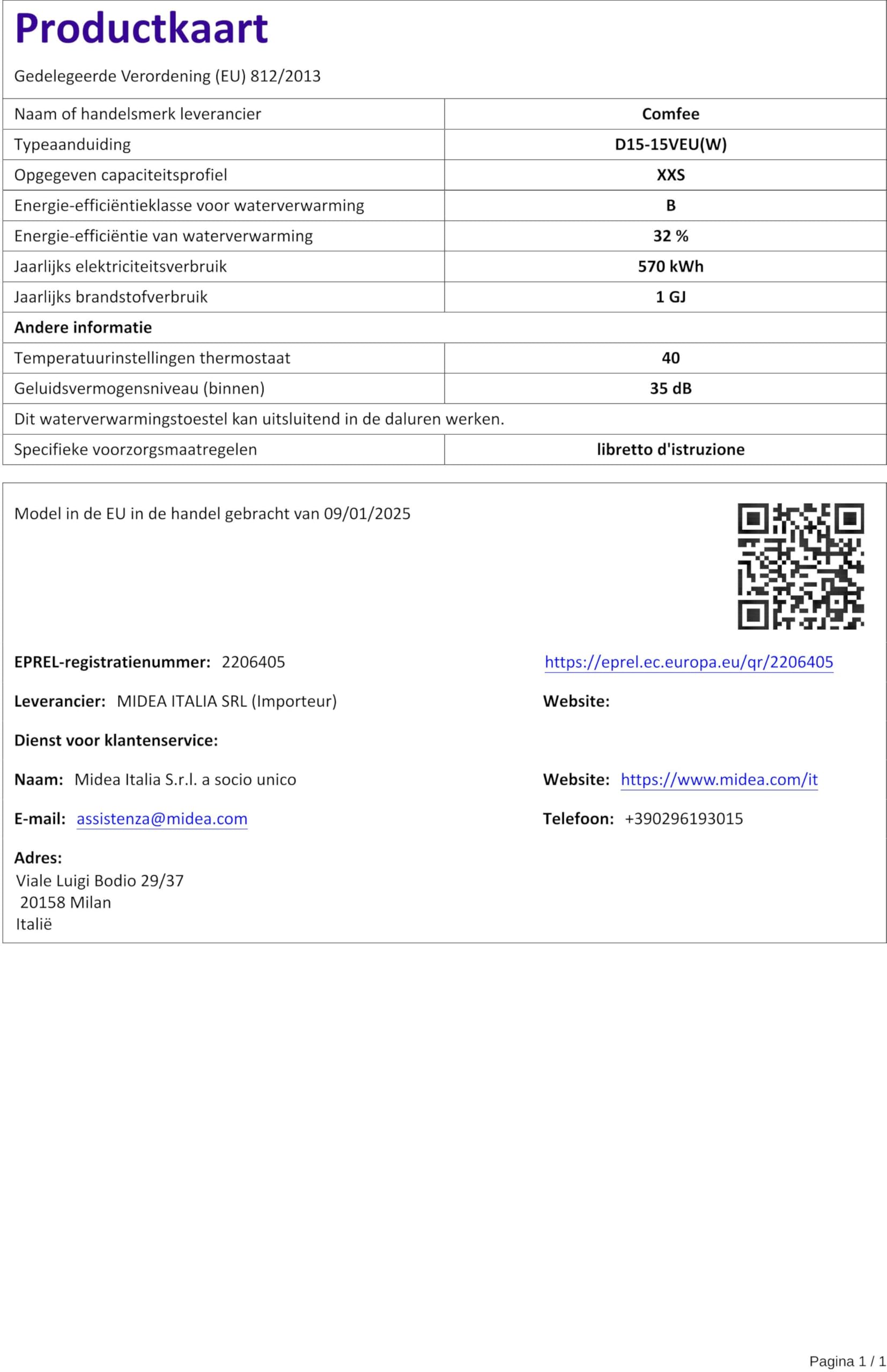 COMFEE' Scaldabagno Elettrico D15-15Veu Sottolavello Con Vano Contenitore Leggero, Compatto, Facile Da Installare Ideale Per Piccole Utenze Classe Di Efficienza Energetica B, Bianco, 15 Litri