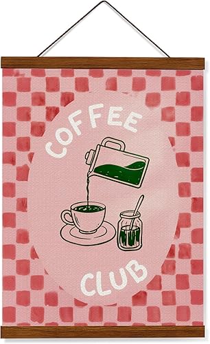 FOPENEM Decoración de pared retro de moda para club de café rosa y verde, marco de pared a cuadros rosa y rojo, marco para colgar pósteres para