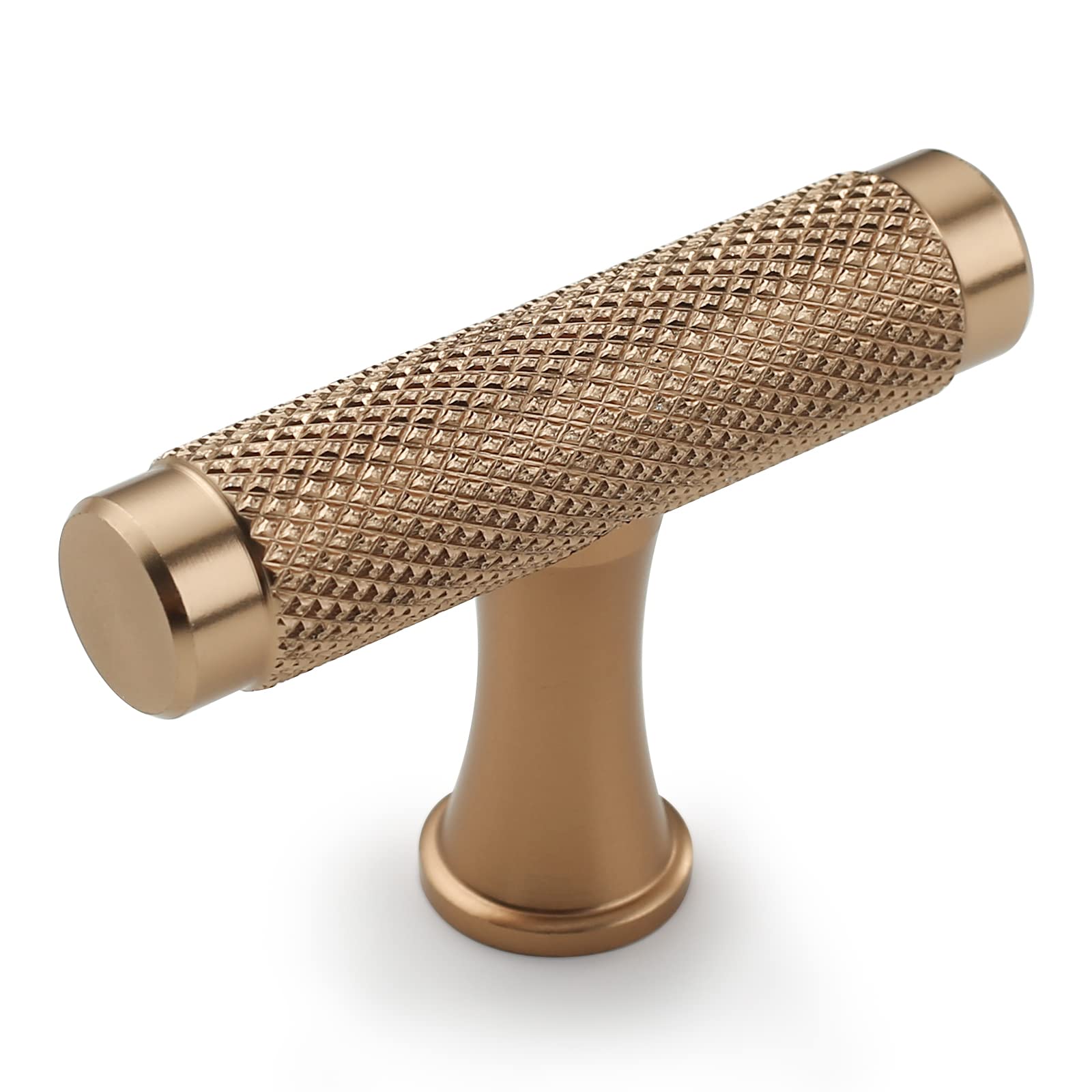 Amerdeco 10 Pack Champagne Bronze Cabinet Knobs 2 Inch Length Single Hole T Bar Champagne Gold Knurled Cabinet Pulls for Drawer Dresser Cupboard ZH0022
