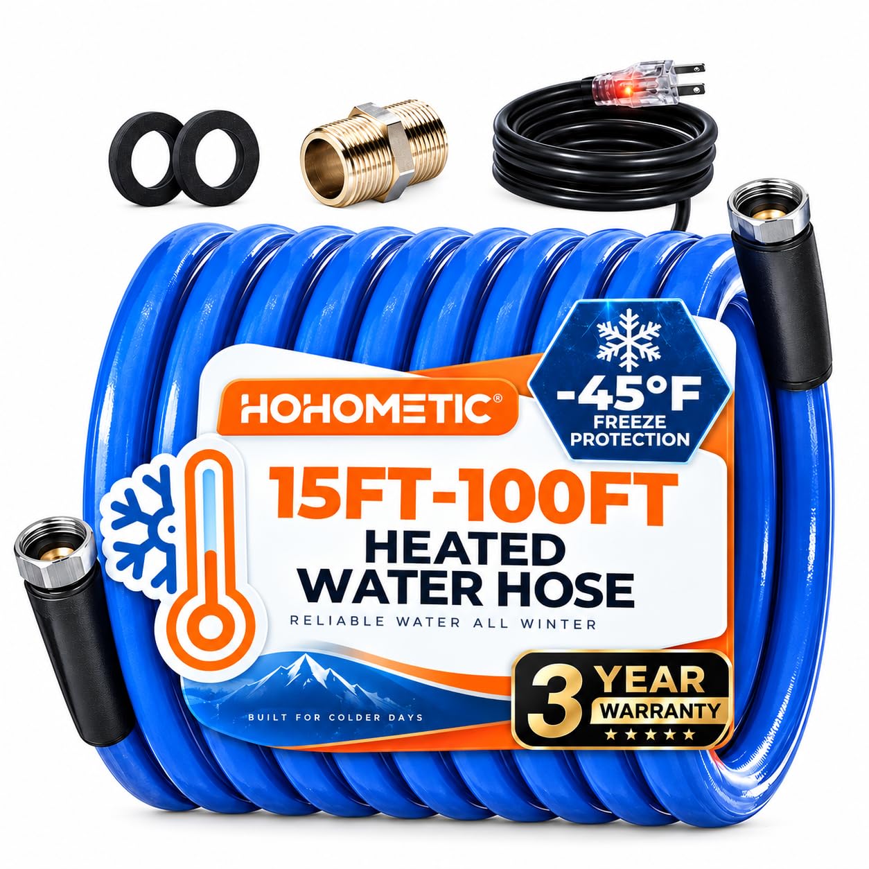50FT Heated Water Hose for RV, -45°F Freeze Protection, Drinking Water Safe