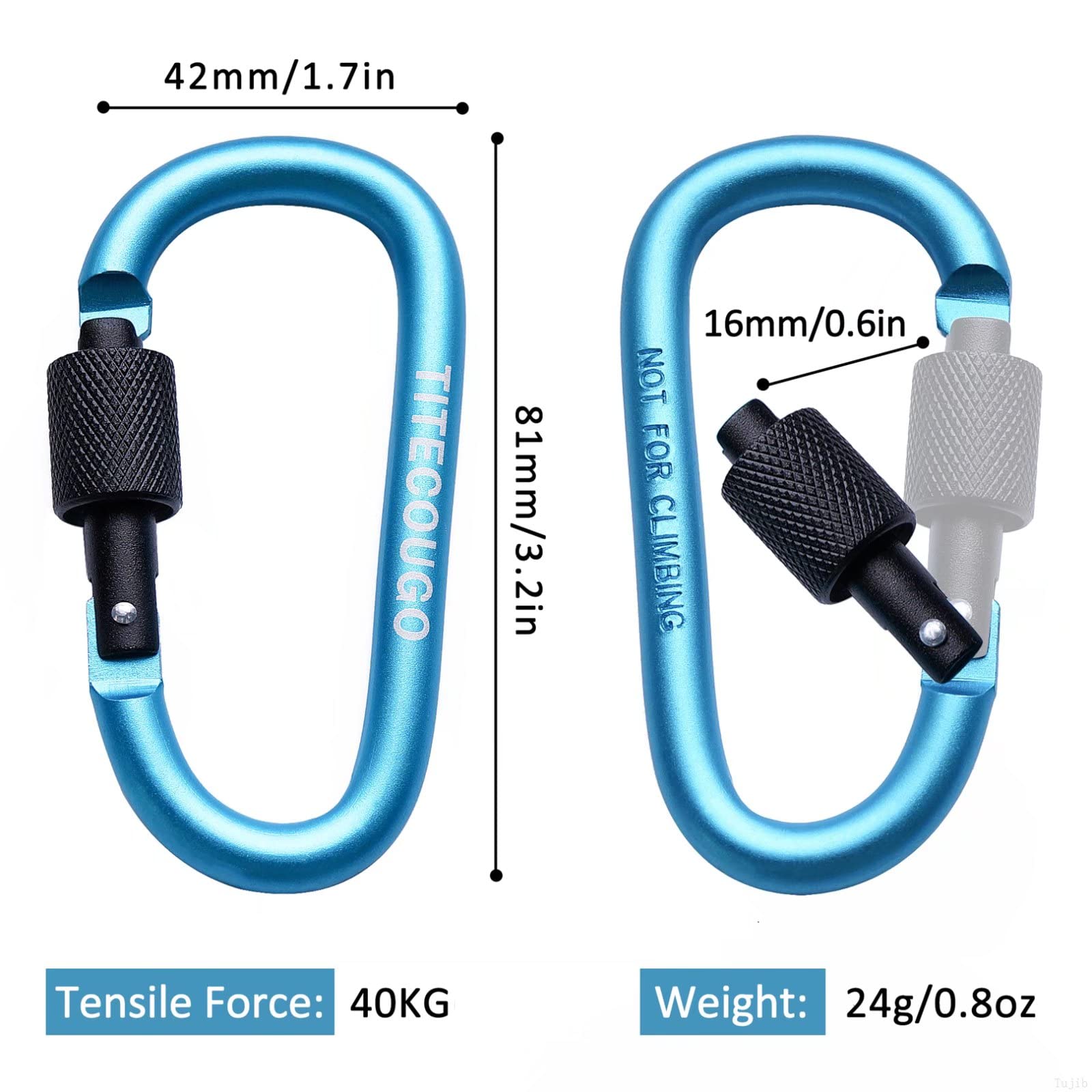 TITECOUGO 4 PCS Aluminum Alloy D-Ring High Strength Carabiner Key Chain Clip Hook For Camping Hiking Sky Blue Black - Image 2
