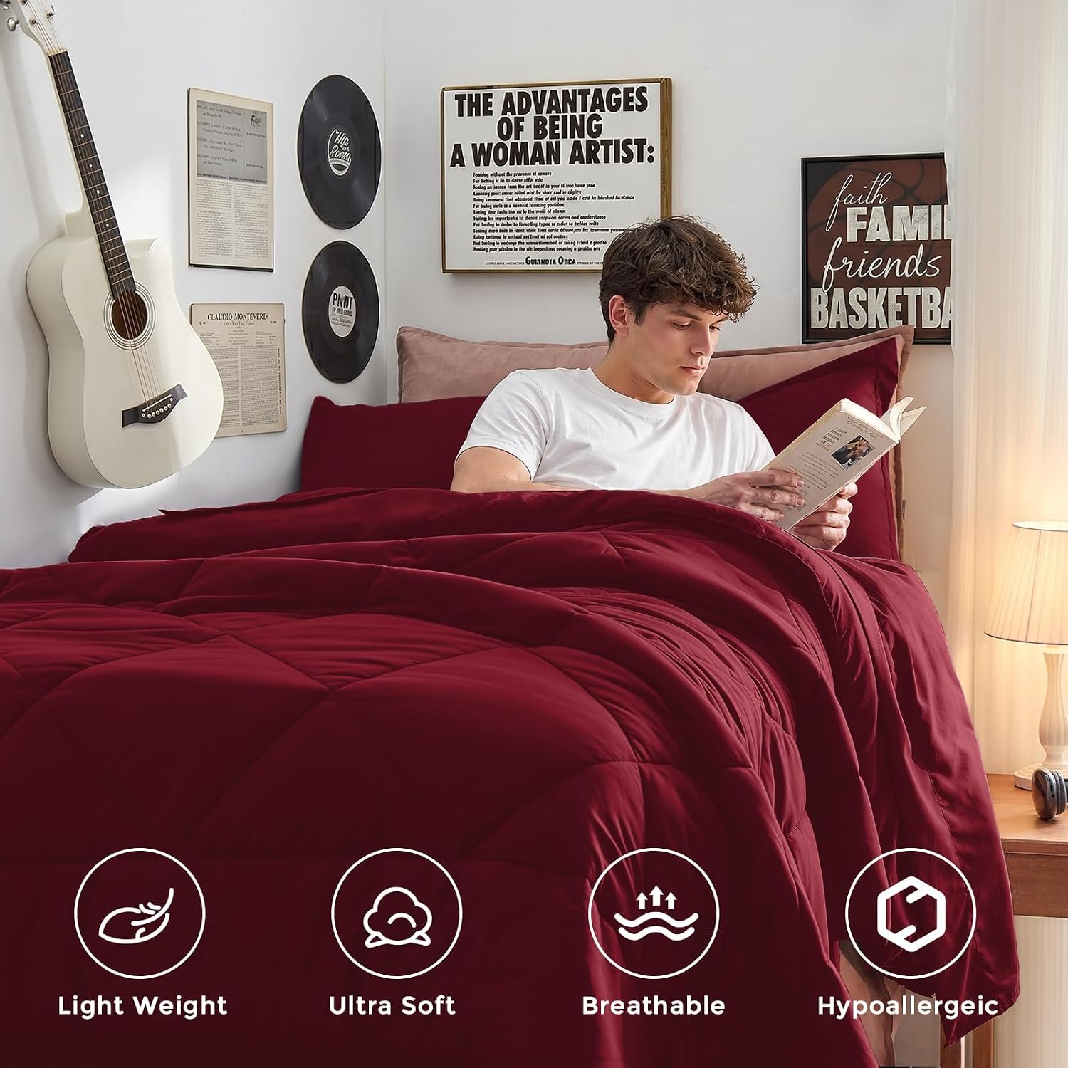 HEVUMYI Red Twin Comforter Set - 5-Piece All Season Bed in a Bag Twin, Ultra Soft Bedding Set with Comforter, Flat Sheet, Fitted Sheet, Pillowcases, Pillow Shams thumbnail