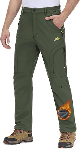 MAGCOMSEN Pantalones de nieve para hombre, resistentes al agua, con forro polar, 5 bolsillos con cremallera, para invierno, snowboard, senderismo,