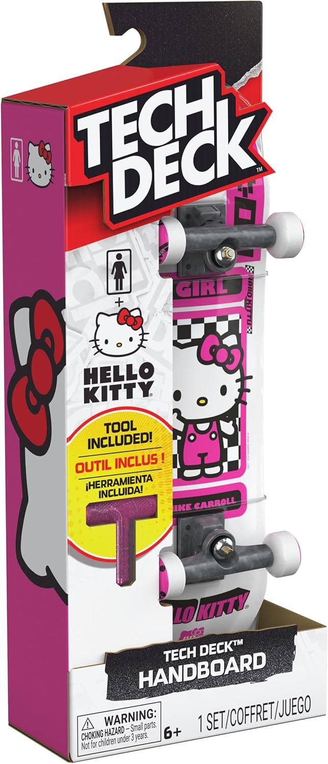 Tech Deck Girl Hello Kitty Handboard, Authentic Mini Skateboard | 9x Larger than a Fingerboard, Hands Only, Authentic Graphics, Die-Cast Trucks, Skateboard Gifts for Kids & Collectors Ages 6+