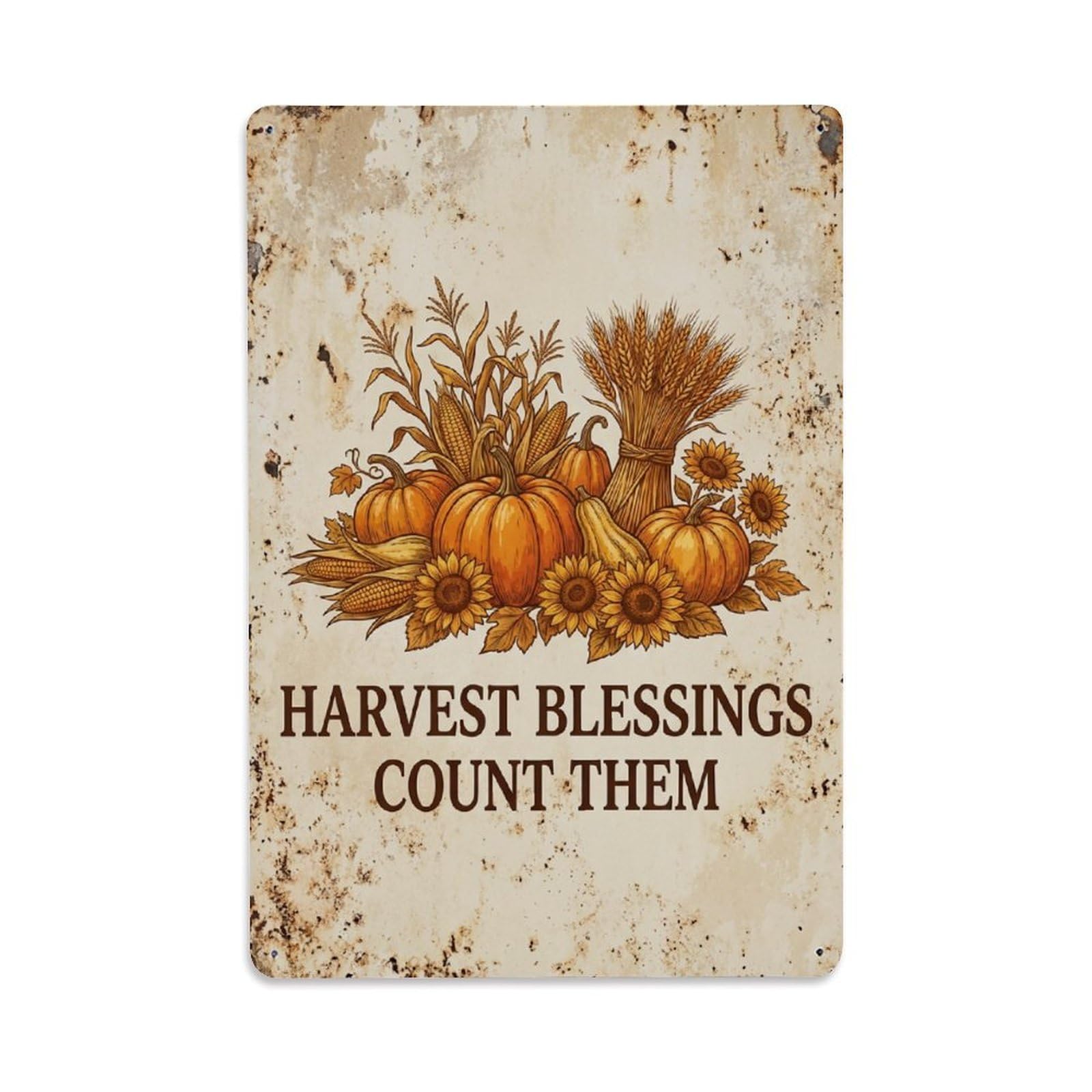 Vintage Botanical Saying Blessings Count Grateful Motto Metal Tin Sign Plaque Wall Decor for Cafe, Man Cave, Club Bar, Office, Home Garden Round Metal Poster 8x12Inch
