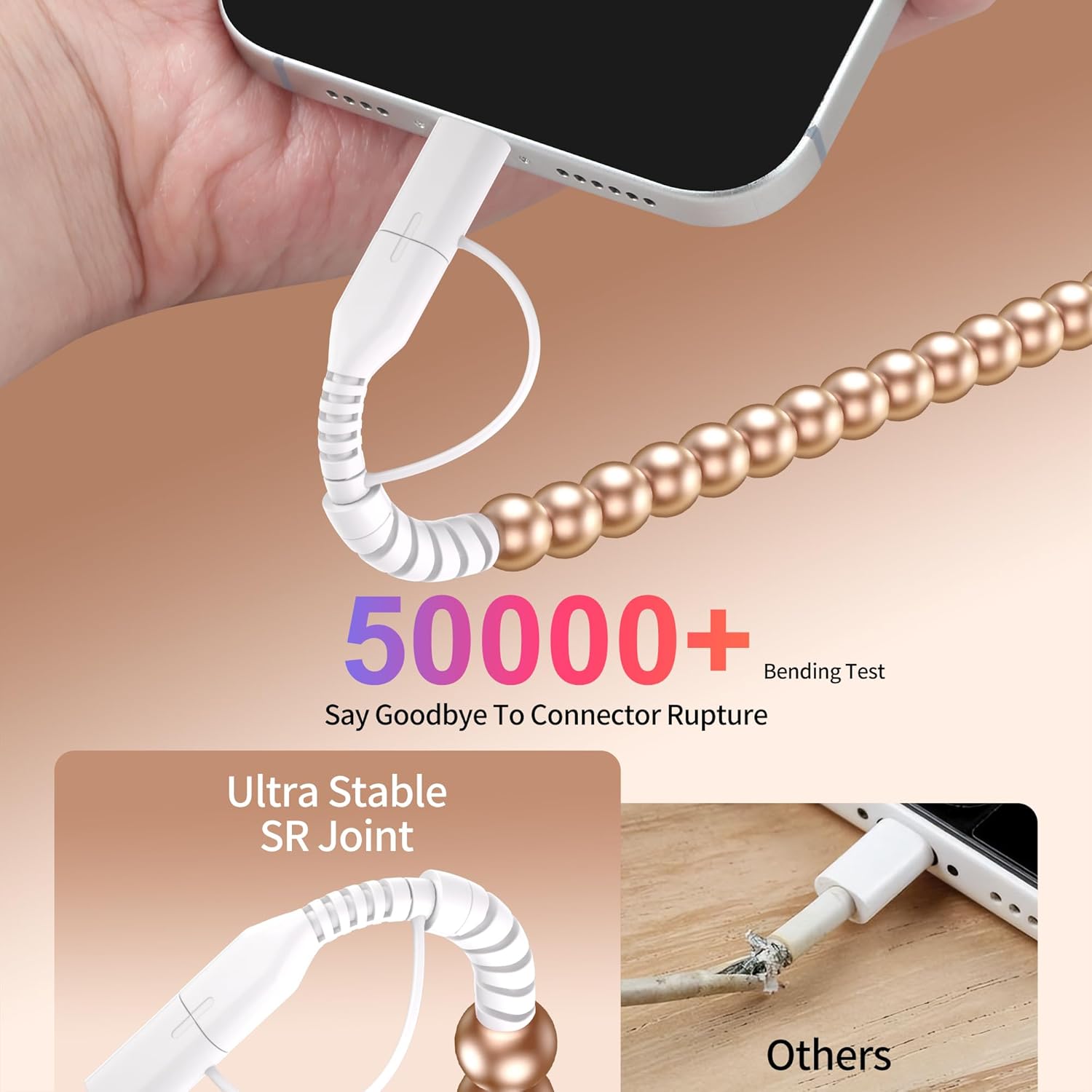 SAMONPOW for iPhone 17 16 Pro Charger Cord 4 in 1 USB C Charger Cable 3FT Multi Beaded Phone Charger Cord USB Fast Charging Cable for iPhone 15 14 13 12 MacBook iPad, for Samsung Galaxy S25 S24 Gold - Image 6