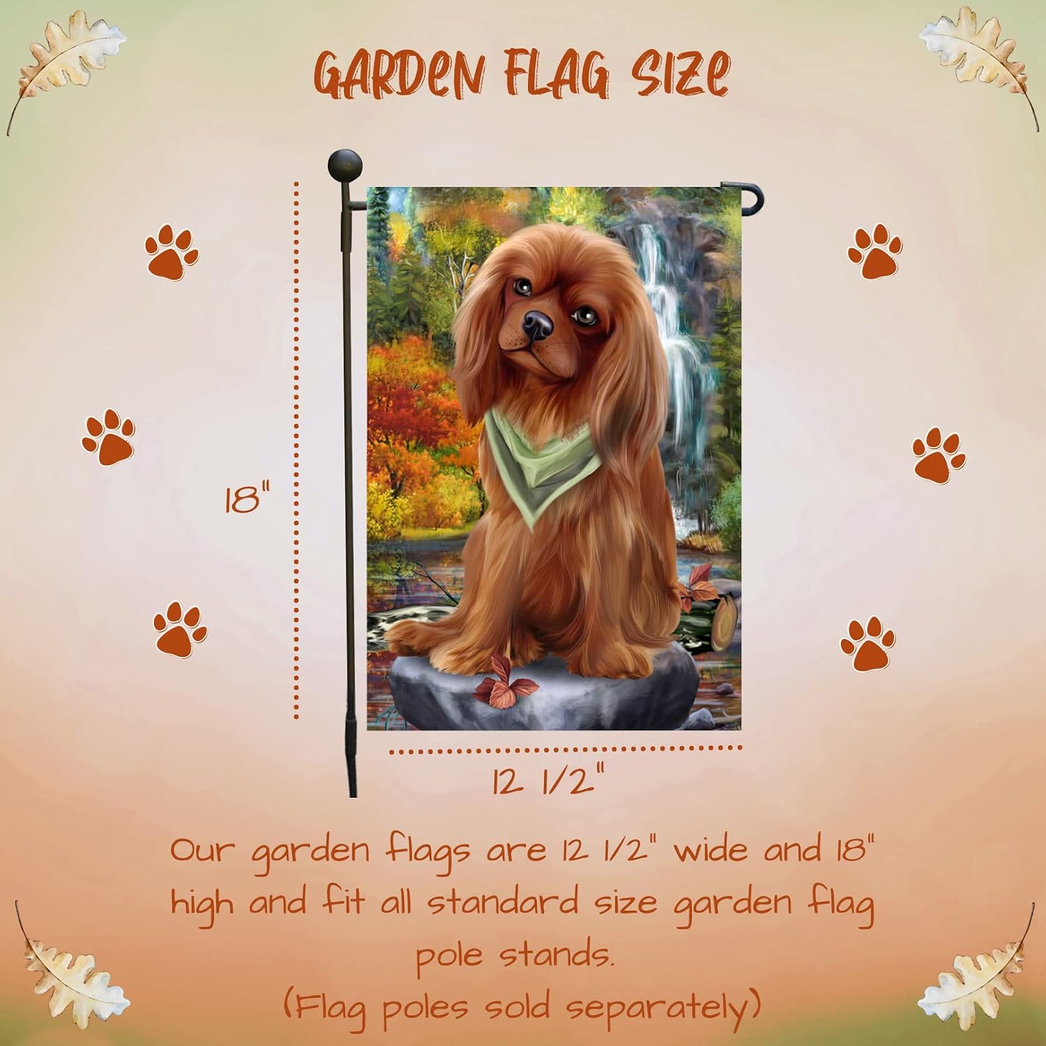 Doggie of the Day Scenic Waterfall Cavalier King Charles Spaniel Dog Garden Flags- Outdoor Double Sided Garden Yard Porch Lawn Spring Decorative Vertical Home Flags 12 1/2"w x 18"h - GFLAG57225