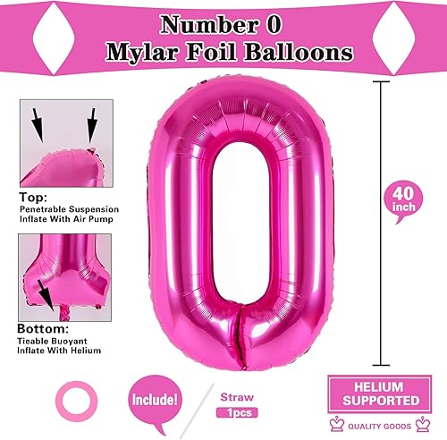 Miniatura 3 de Globos gigantes de 40 pulgadas, color rosa, número 0, tamaño gigante, dígito gigante, de lámina de mylar, helio rosa 0 para niños, suministros de