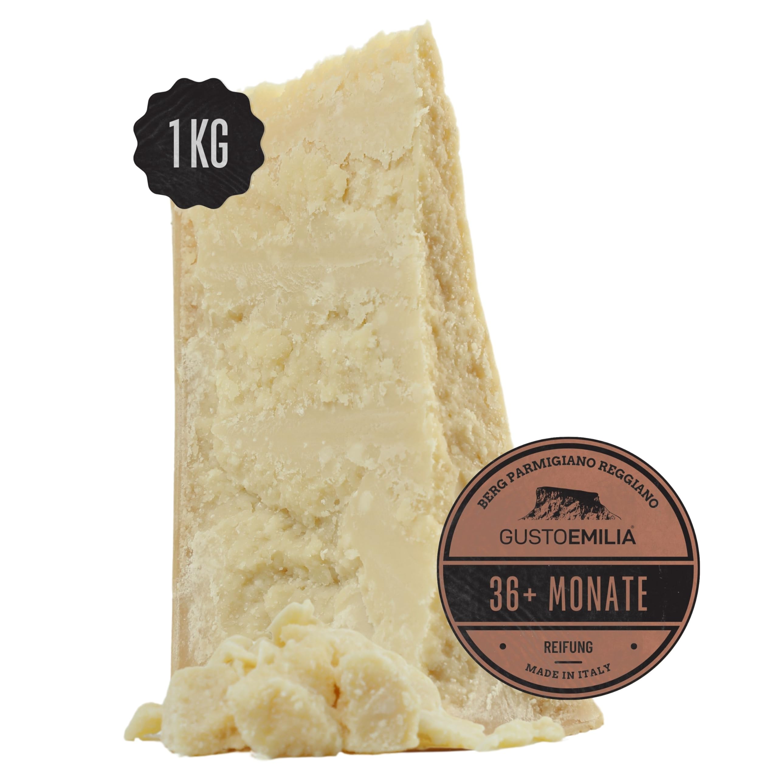 GUSTOEMILIA Berg-Parmigiano Reggiano Käse 36 Monate gereift - Ideal für Pasta, Brot, Salate, Snacks und Früchte - Italienischer gereifter Parmesan Käse 2,2 lb (1 kg)