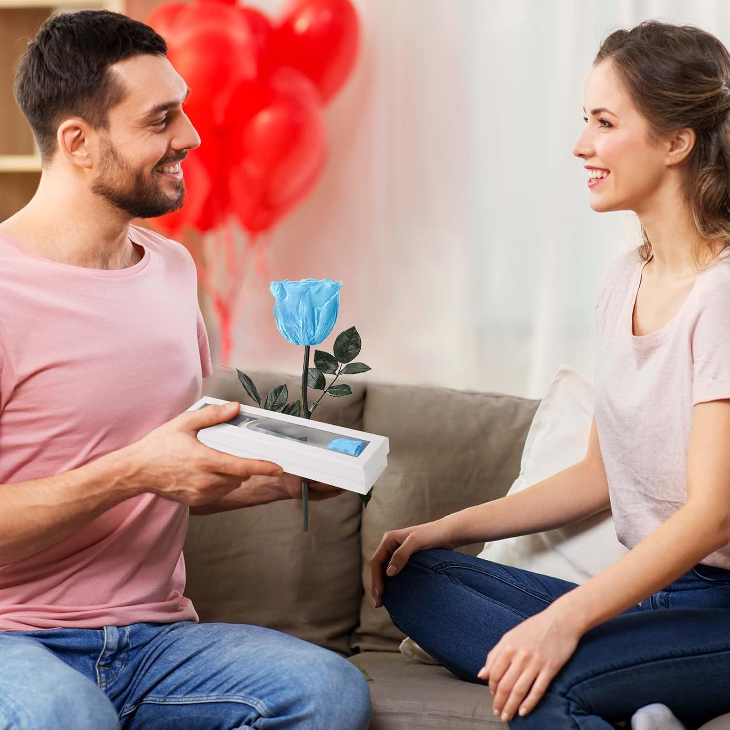 Flowers for Delivery Prime,Single Preserved Rose with Necklace for Women,Real Roses Gift Set for Her,Mom Birthday Gifts from Daughter, Valentines Flowers (Light Blue) - Image 5