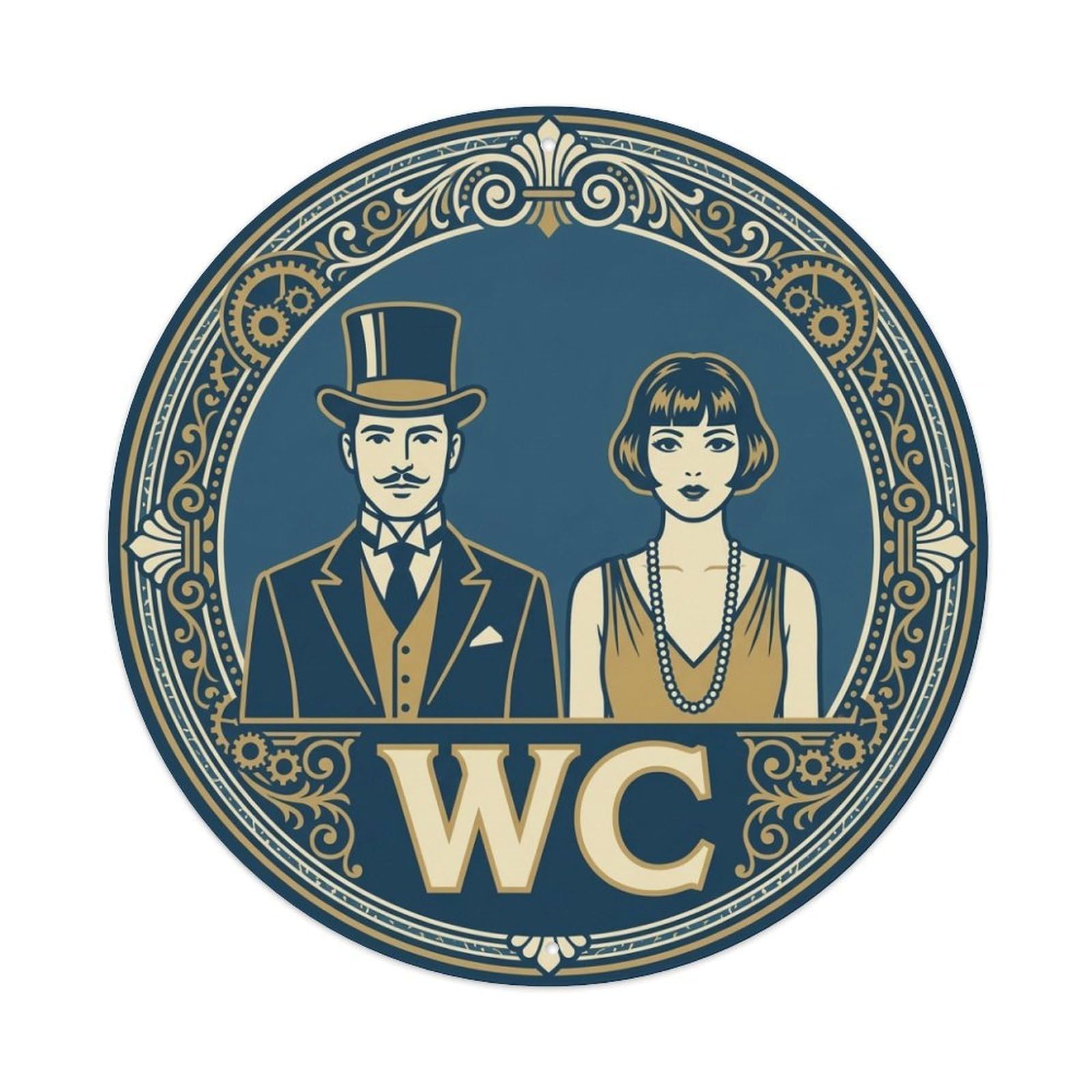 WC Art Deco Restroom Sign Ladies Gents Metal Tin Sign