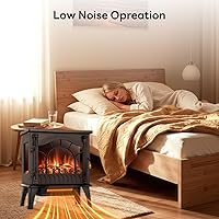 Vista 5 de ZAFRO Estufa de Chimenea Eléctrica Independiente con Llama Realista, Calentador de Chimenea Eléctrica de 5100 BTU con Diseño Retro, 1000W/1500W