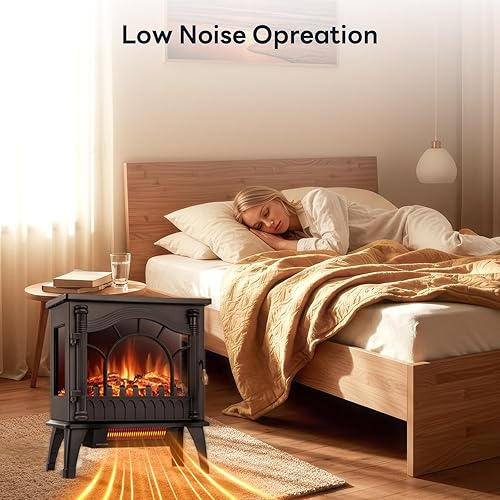 Miniatura 5 de ZAFRO Estufa de Chimenea Eléctrica Independiente con Llama Realista, Calentador de Chimenea Eléctrica de 5100 BTU con Diseño Retro, 1000W/1500W
