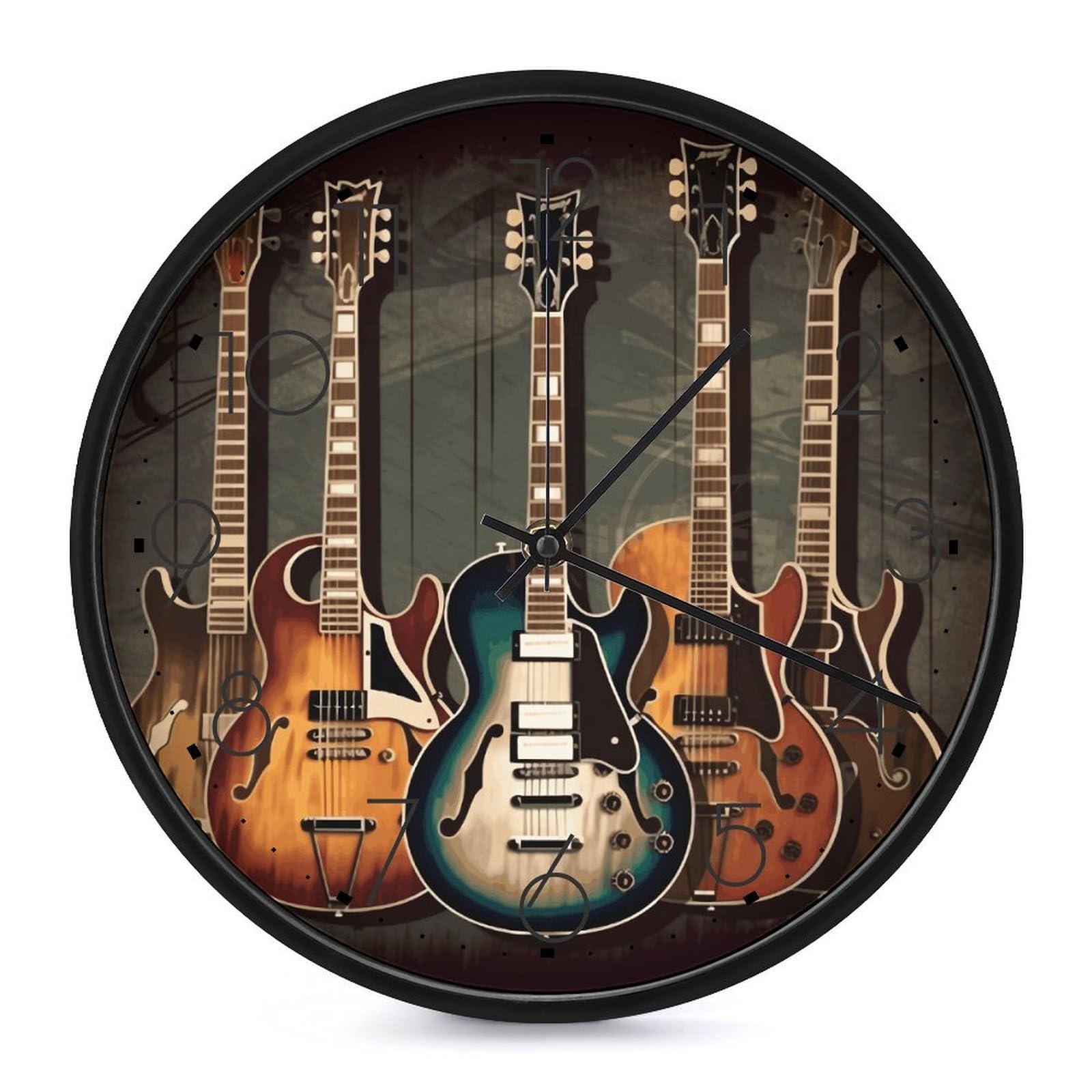 DWVTSLH Guitars Art Wall Clock 10 Inch Silent Non-Ticking Modern Clocks Battery Operated - Decorative Wall Clocks for Bedroom Living Room Kitchen Office Wall Decor Gift Idea