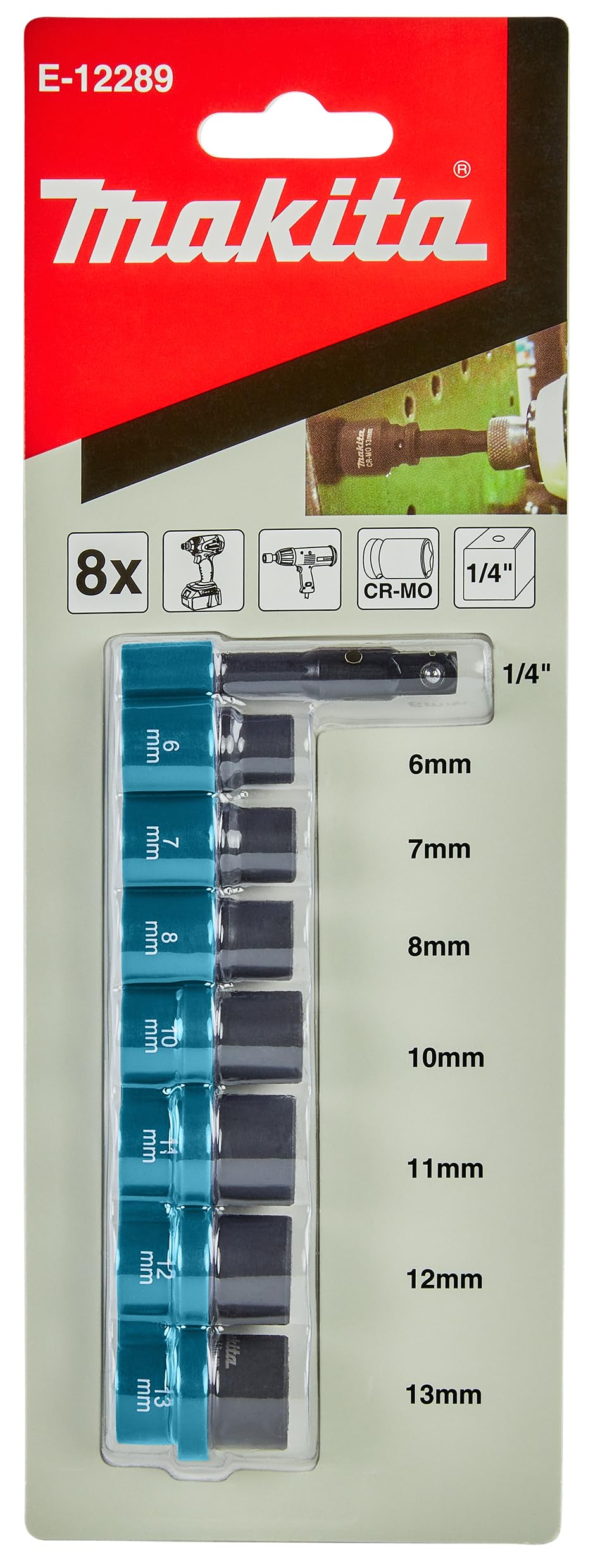 Makita E-12289 Zestaw Nasadek Udarowych, Czarny/Niebieski, 8 Elementów