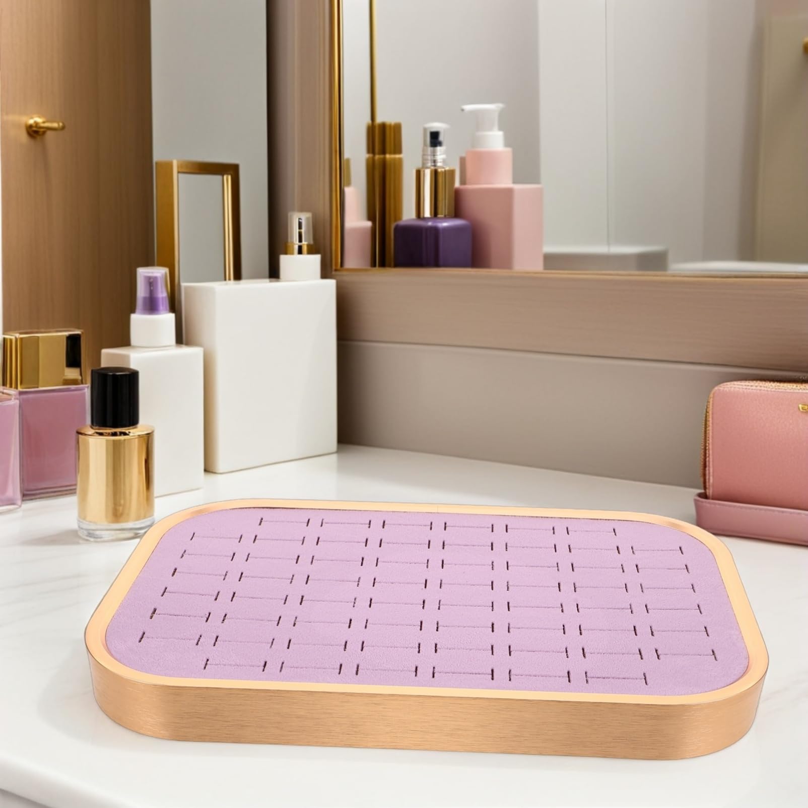 PartyKindom Organizador de Anillos Apilable de Terciopelo 60 Ranuras | Marco Rectangular de Aleación de Aluminio, Color Púrpura, Diseño Secciones para Pendientes y Colgantes