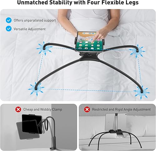 Miniatura 4 de AboveTEK Soporte para iPad para cama, soporte ajustable para tableta, soporte para Kindle manos libres de 360 para leer en la cama, compatible con