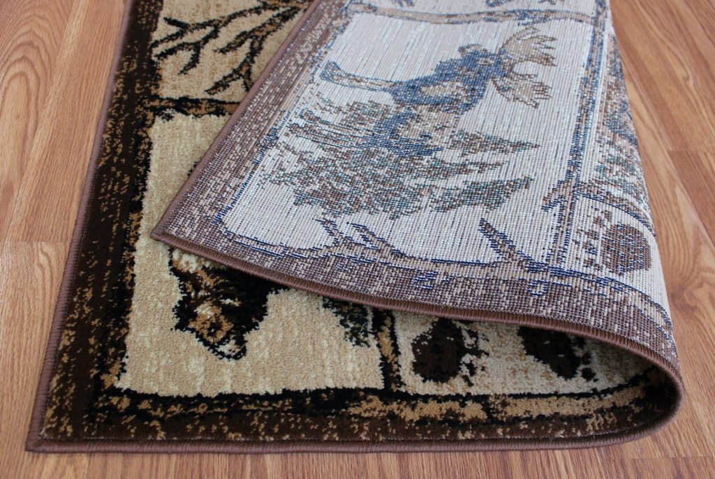 YHSF Cabin Style Area Rug – Rustic Lodge Rugs with Bear, Elk, Deer & Moose Designs for Living Room, Bedroom, Dining Room, Hallways, Office – Cabin, Lodge 362 (2' x 3' 2")