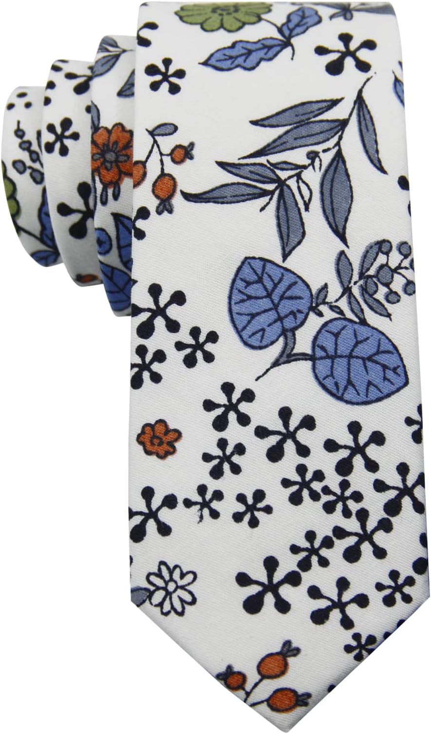 MantieqingwayMen's Cotton Printed Floral Neck Tie Skinny Tie