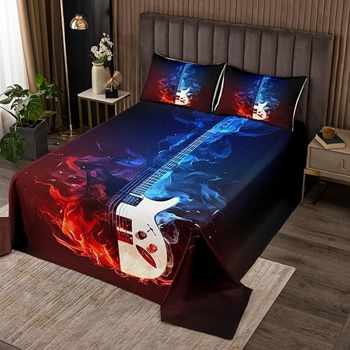 Miniatura 7 de Colcha de notas musicales, juego de ropa de cama de música pop para niños, juego de ropa de cama de tinta de teñido anudado en blanco y negro para