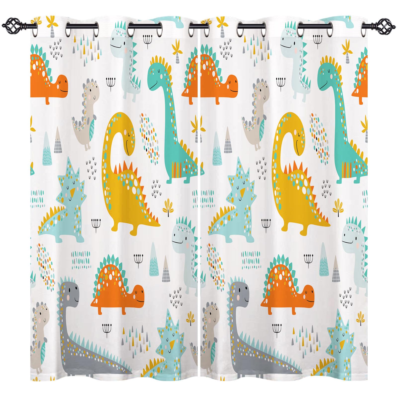 ANHOPE Custom Thermal Insulated Blackout Curtains Customized Size Curtains Cute Funny Colorful Cartoon Dinosaur Print Pattern Personalized Drapes for Bedroom Living Room 2 Panels