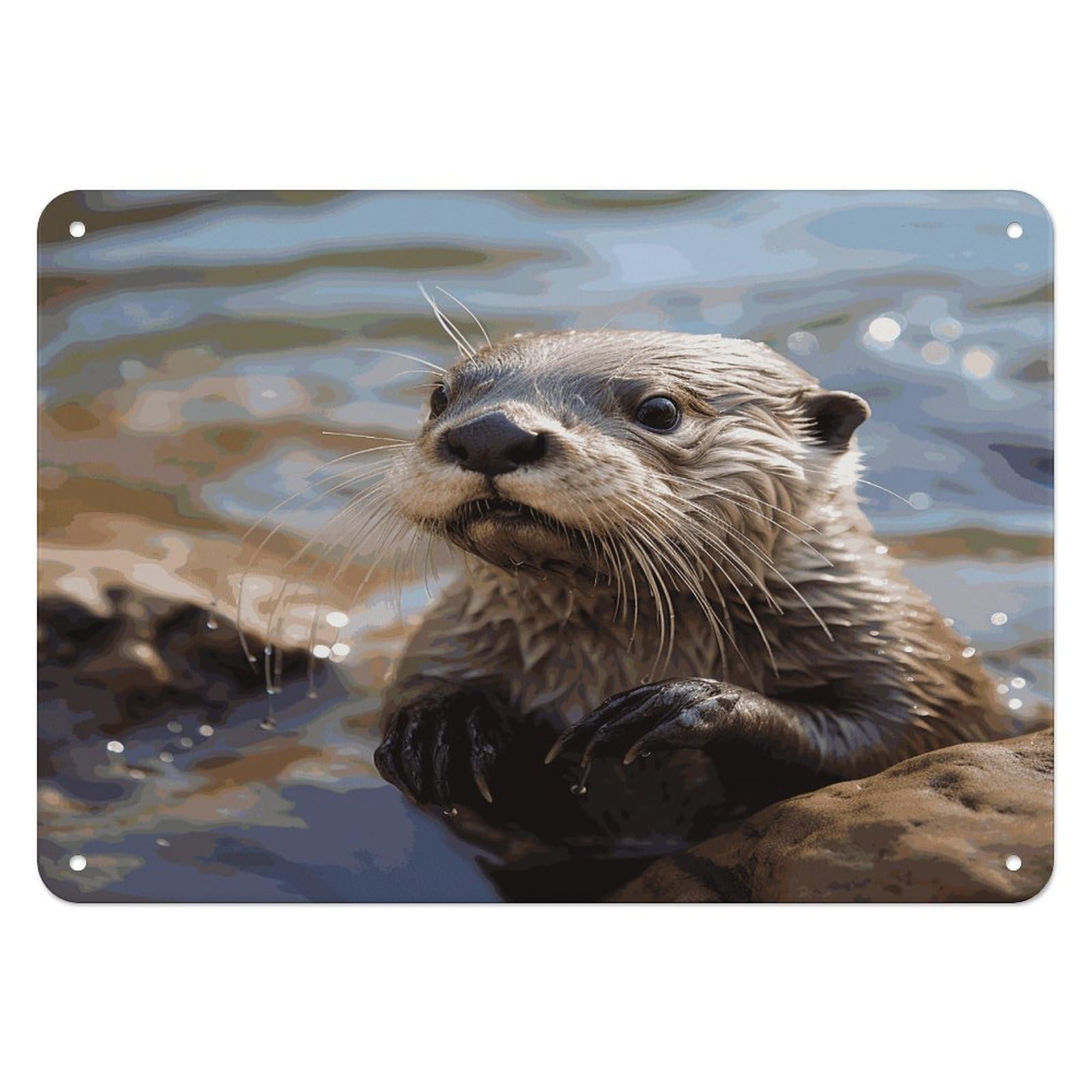Fekiloot Style Otter Playing In The Water Wall Decor Iron Painting Metal Sign