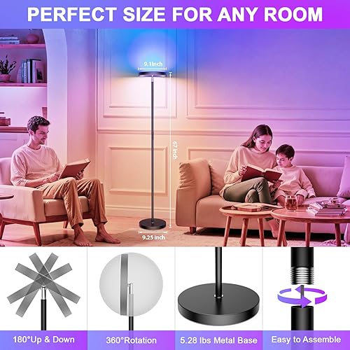 Miniatura 7 de Lámparas de pie RGB inteligentes para sala de estar, 36 W3000 lúmenes, lámpara de pie LED brillante con aplicación y control remoto, lámpara alta