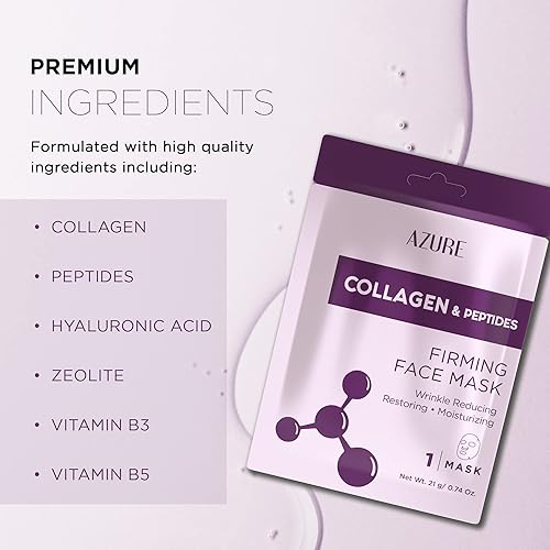 Miniatura 2 de Azure Cosmetics Hoja facial de elevación de colágeno y péptidos, máscara facial restauradora, suaviza e hidratante, ayuda a reducir las líneas finas