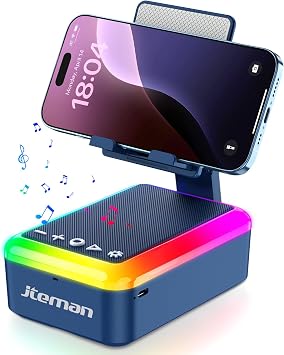 JTEMAN Gifts for Men Women Cell Phone Stand with Bluetooth Speaker and Light, Portable Lanyard, Cool Tech Gifts for Dad Mom Husband, Unique Birthday Gift Ideas Blue