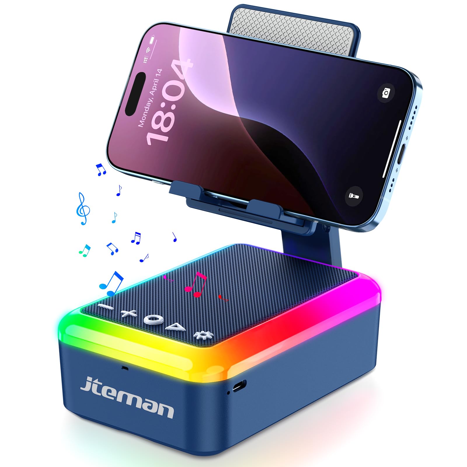 JTEMAN Gifts for Men Women Cell Phone Stand with Bluetooth Speaker and Light, Portable Lanyard, Cool Tech Gift for Dad Mom Husband, Unique Birthday Gift Ideas Blue