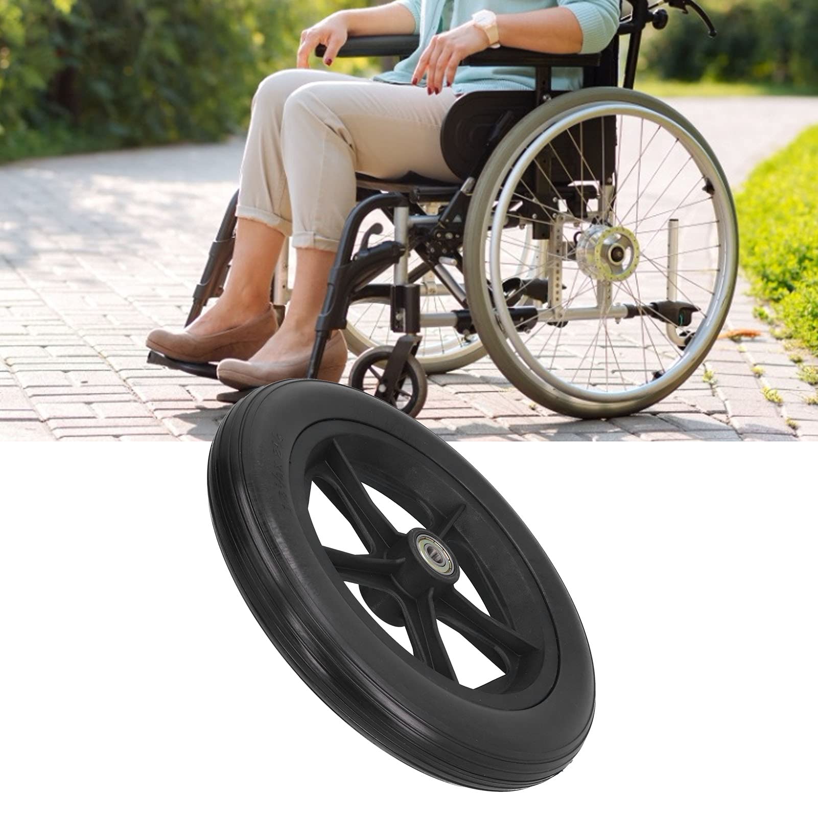 Rueda trasera de silla de ruedas culnflun, rueda de reemplazo de silla de ruedas manual de poliuretano de 12 pulgadas para ruedas de reemplazo de silla de ruedas para vehículos